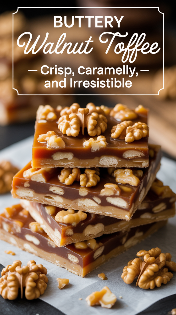 Pinterest pin for Buttery Walnut Toffee - Crisp, Caramelly, and Irresistible