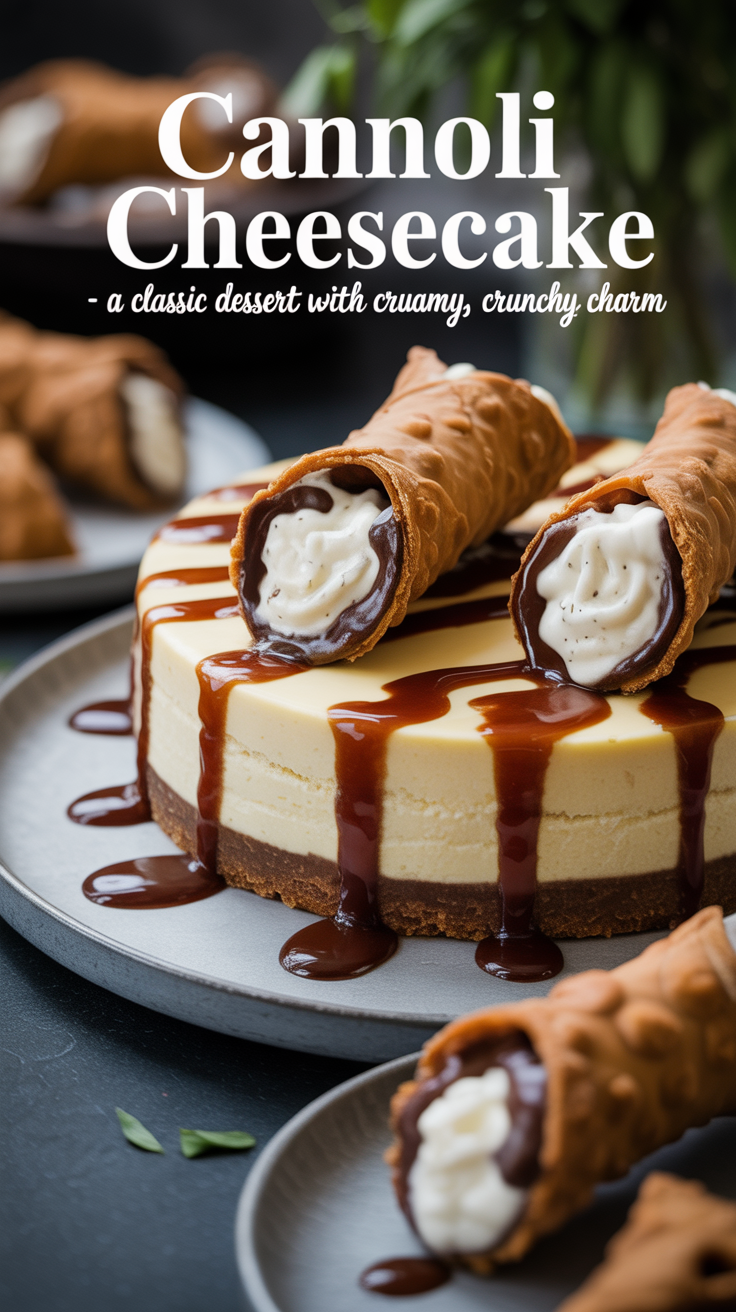 Pinterest pin for Cannoli Cheesecake - A Classic Dessert With Creamy, Crunchy Charm