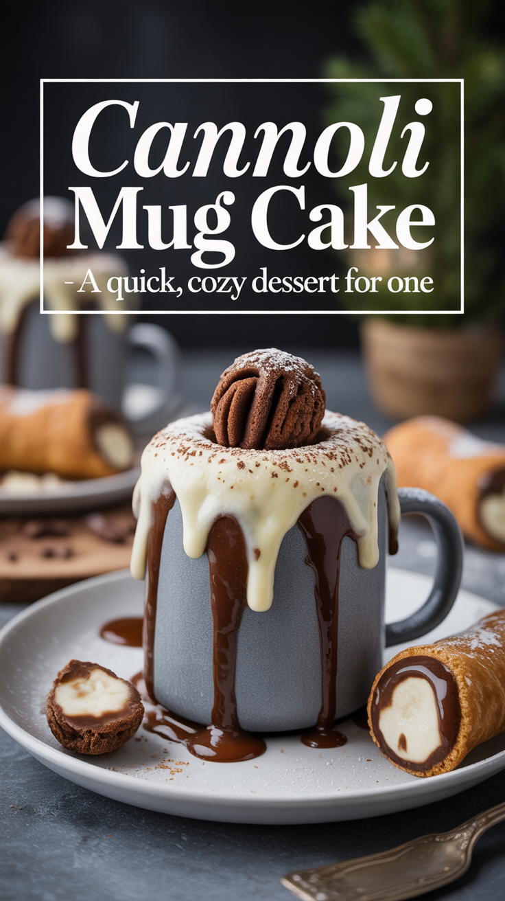 Pinterest pin for Cannoli Mug Cake - A Quick, Cozy Dessert for One