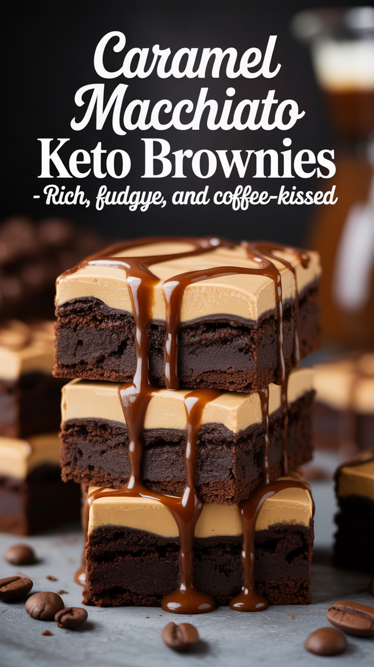 Pinterest pin for Caramel Macchiato Keto Brownies - Rich, Fudgy, and Coffee-Kissed