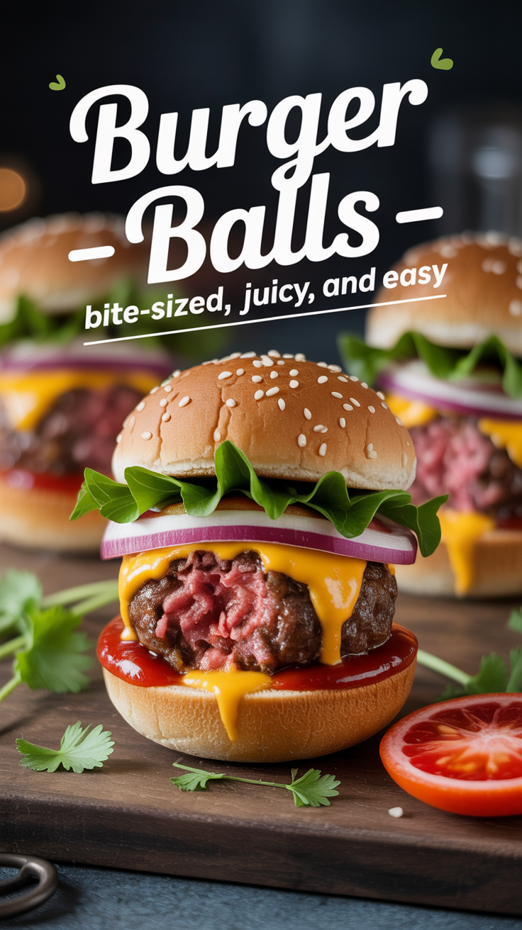 Pinterest pin for Burger Balls - Bite-Sized, Juicy, and Easy