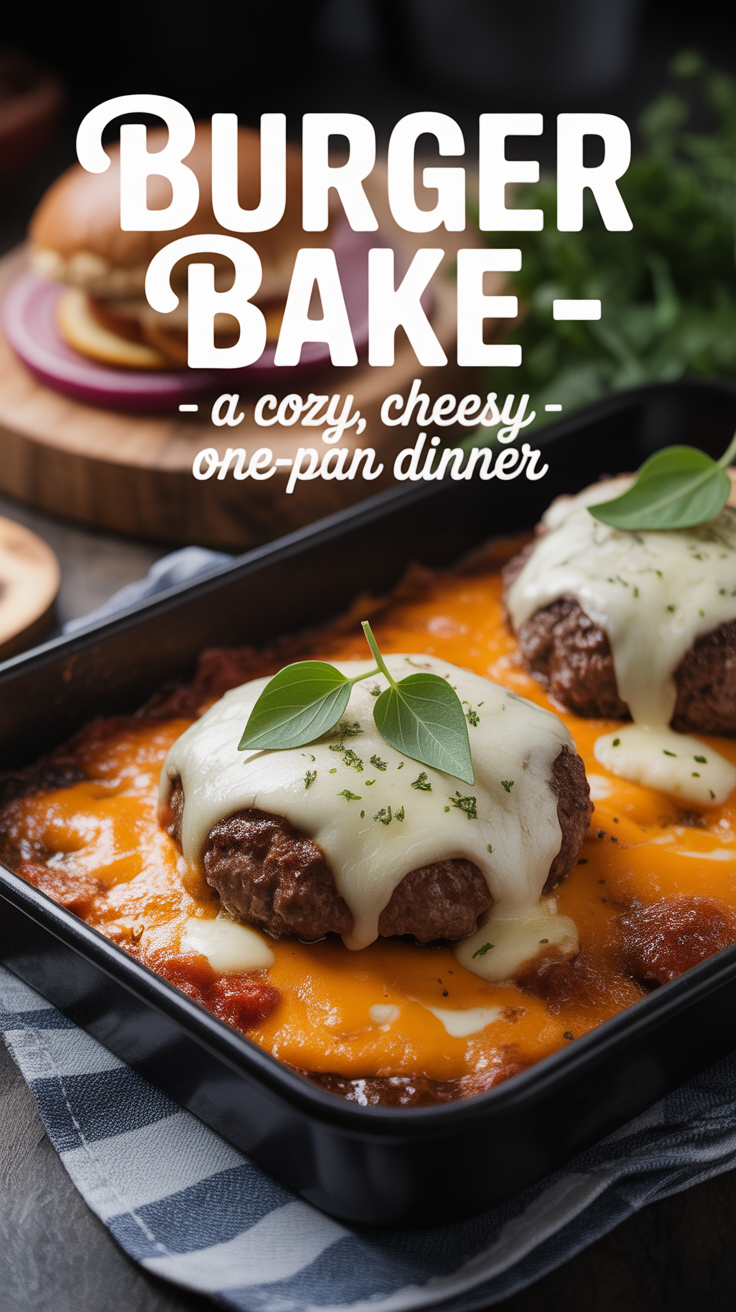 Pinterest pin for Burger Bake - A Cozy, Cheesy One-Pan Dinner