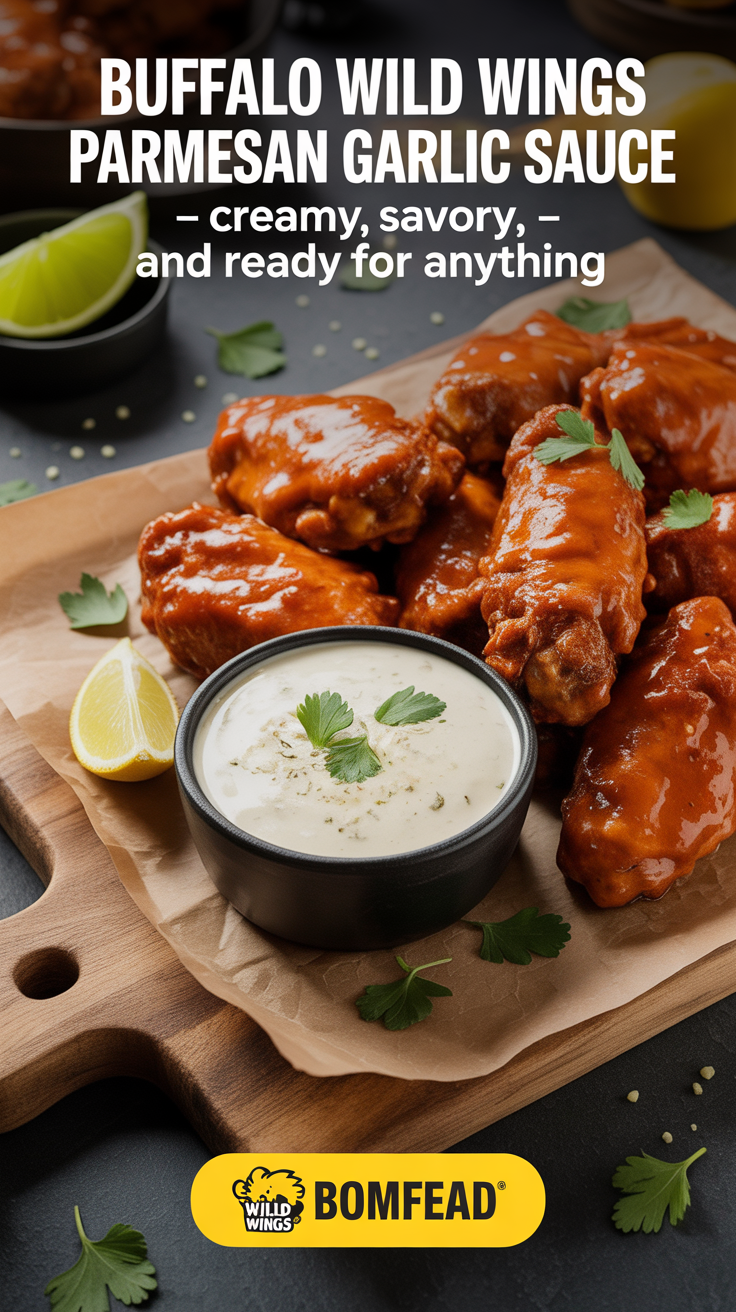 Pinterest pin for Buffalo Wild Wings Parmesan Garlic Sauce - Creamy, Savory, and Ready for Anything