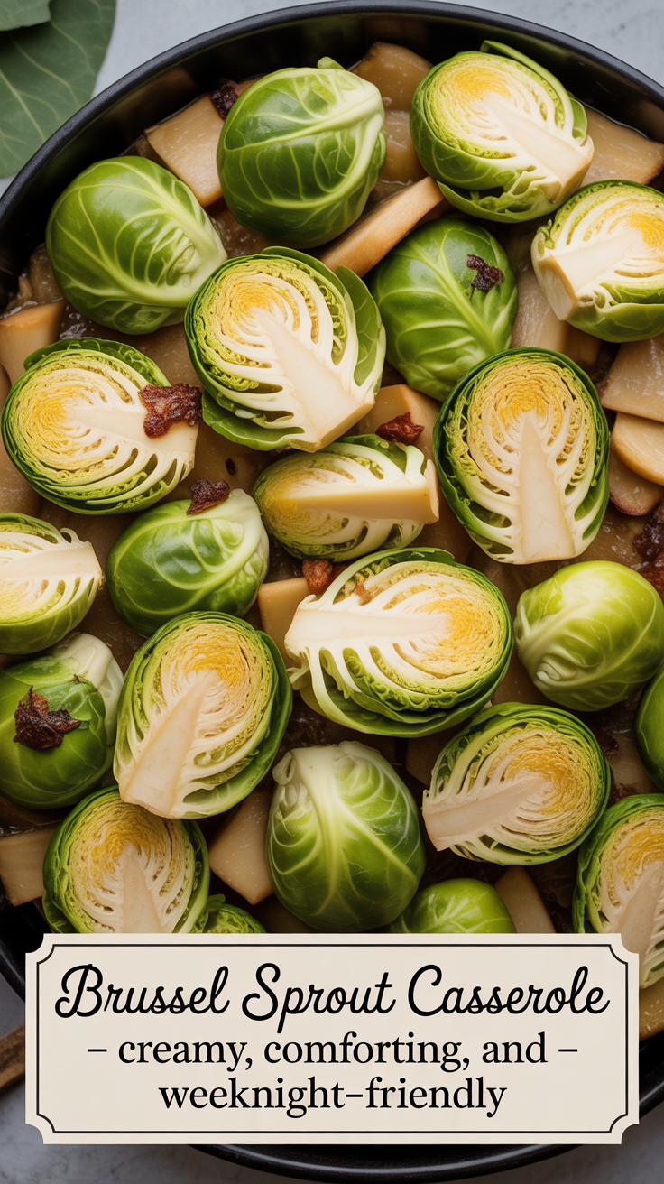 Pinterest pin for Brussel Sprout Casserole - Creamy, Comforting, and Weeknight-Friendly