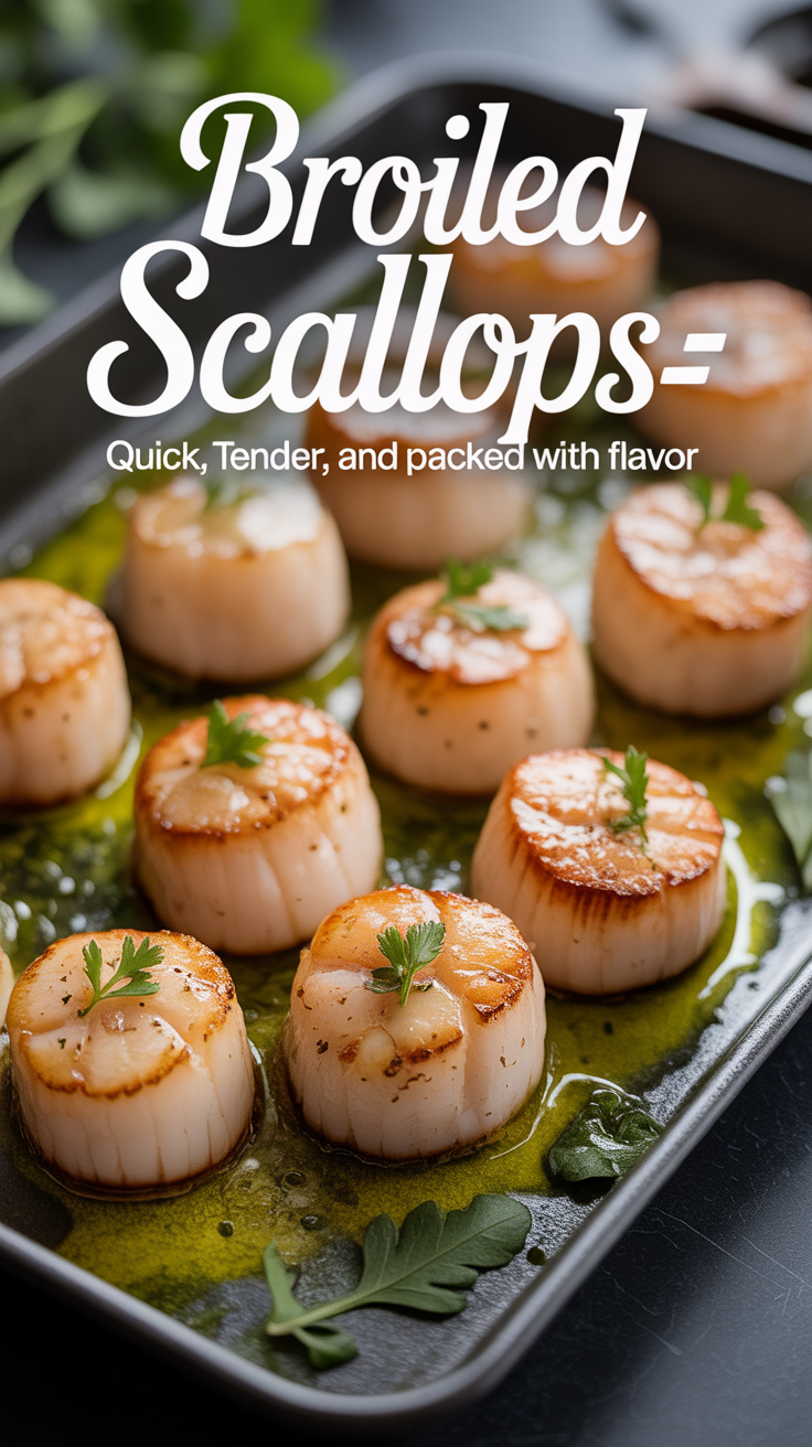 Pinterest pin for Broiled Scallops - Quick, Tender, and Packed With Flavor