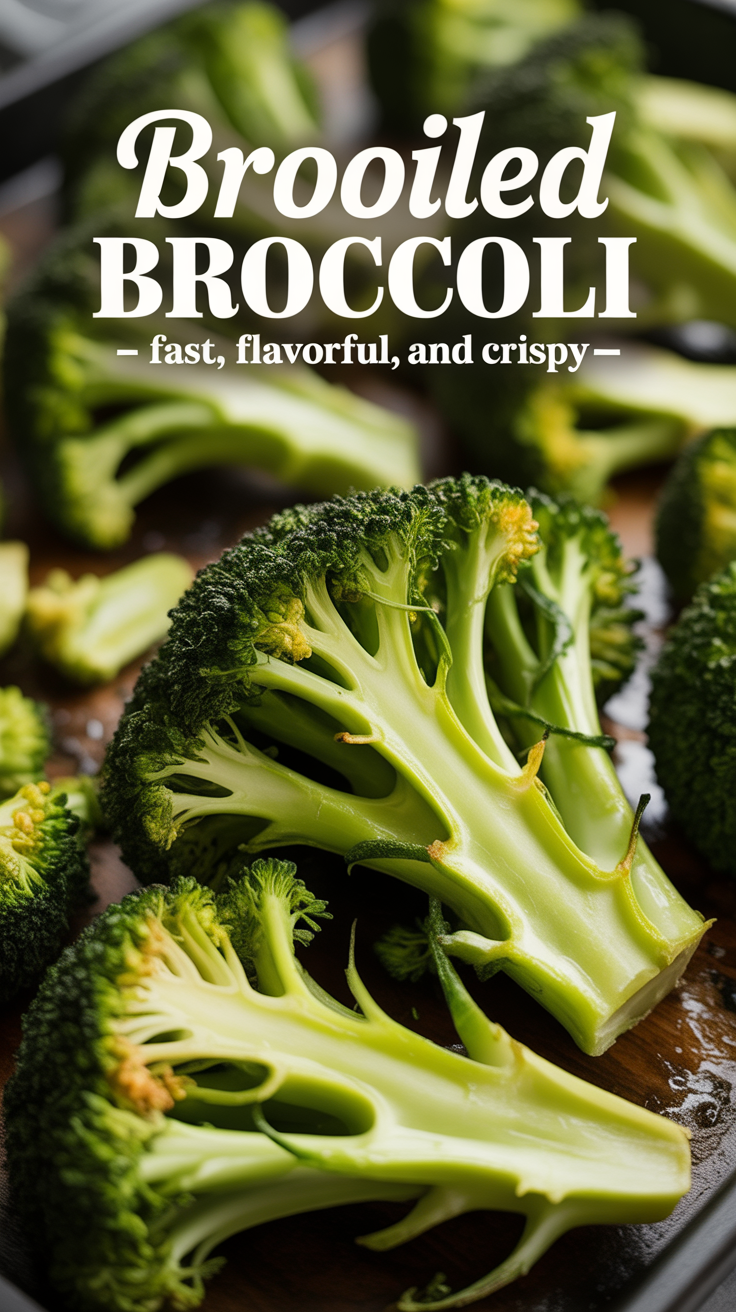 Pinterest pin for Broiled Broccoli - Fast, Flavorful, and Crispy