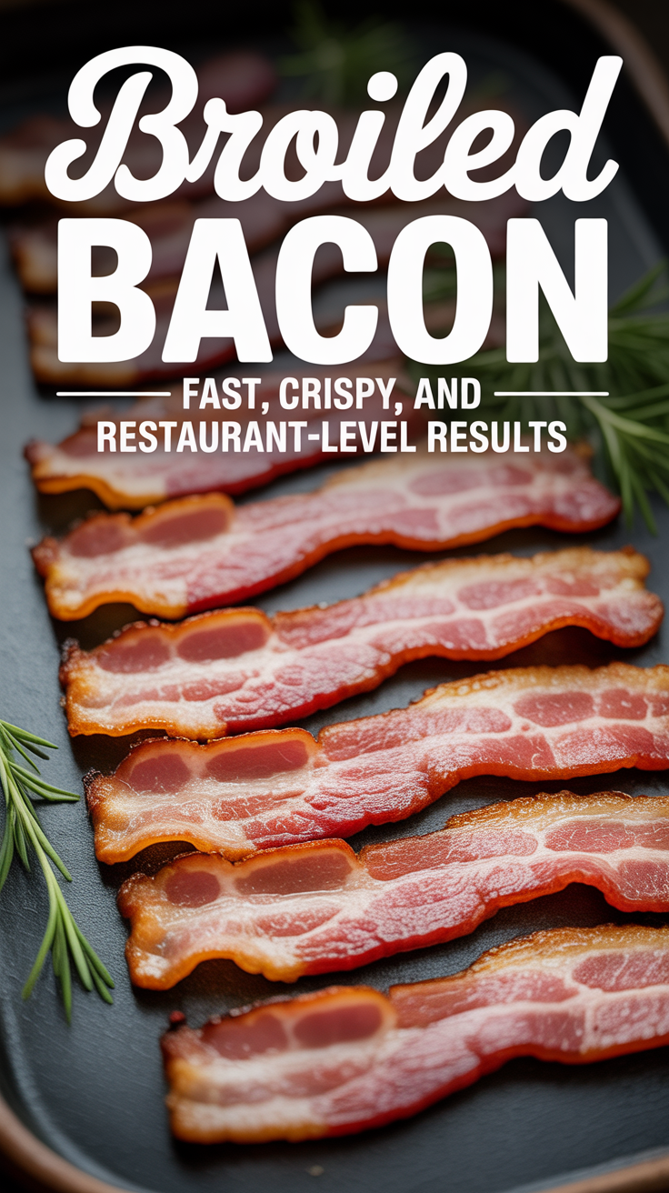 Pinterest pin for Broiled Bacon - Fast, Crispy, and Restaurant-Level Results