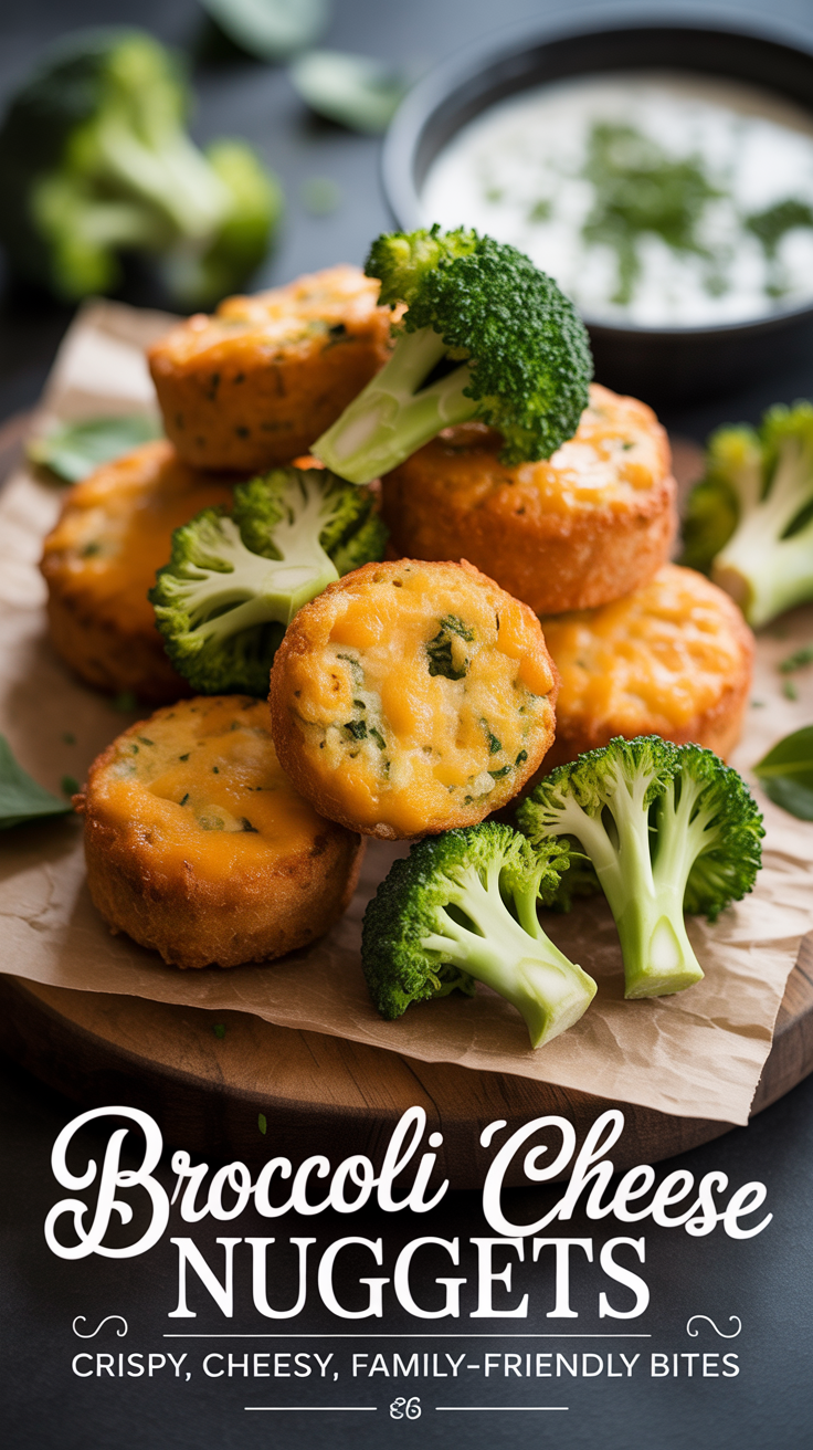 Pinterest pin for Broccoli Cheese Nuggets - Crispy, Cheesy, Family-Friendly Bites