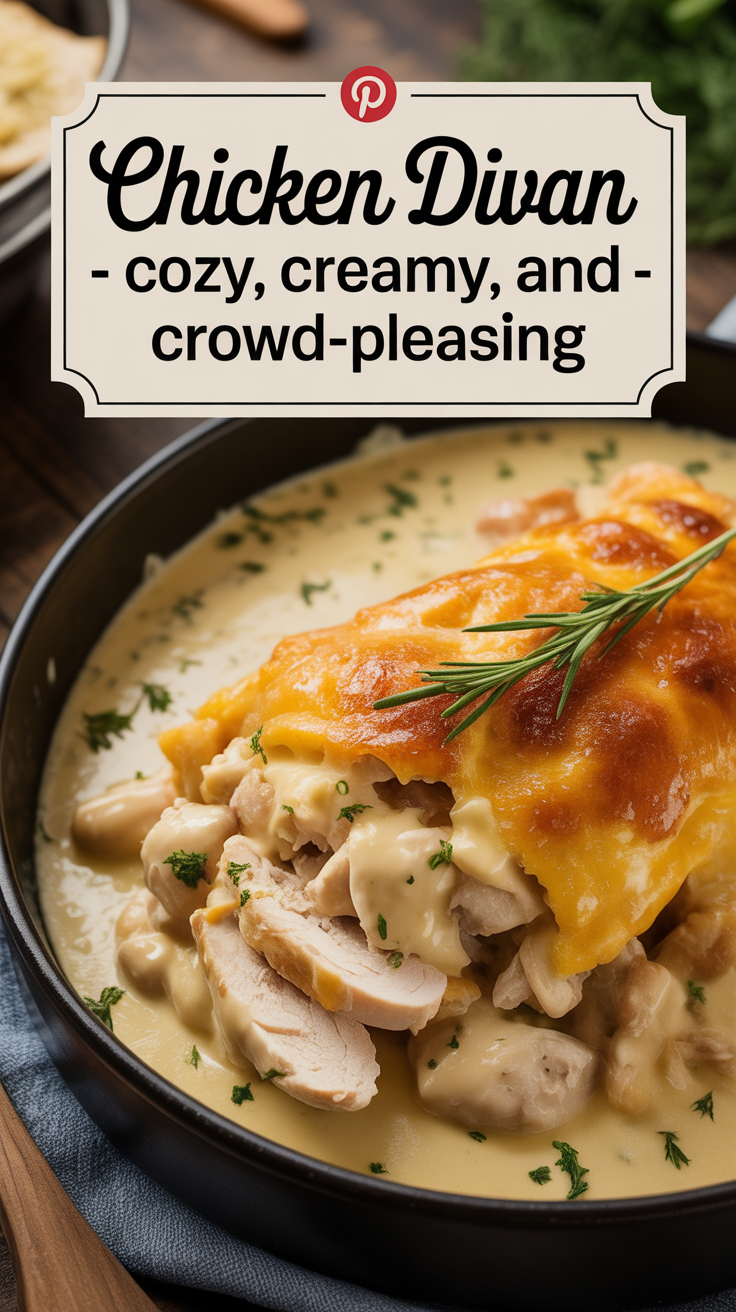 Pinterest pin for Chicken Divan - Cozy, Creamy, and Crowd-Pleasing